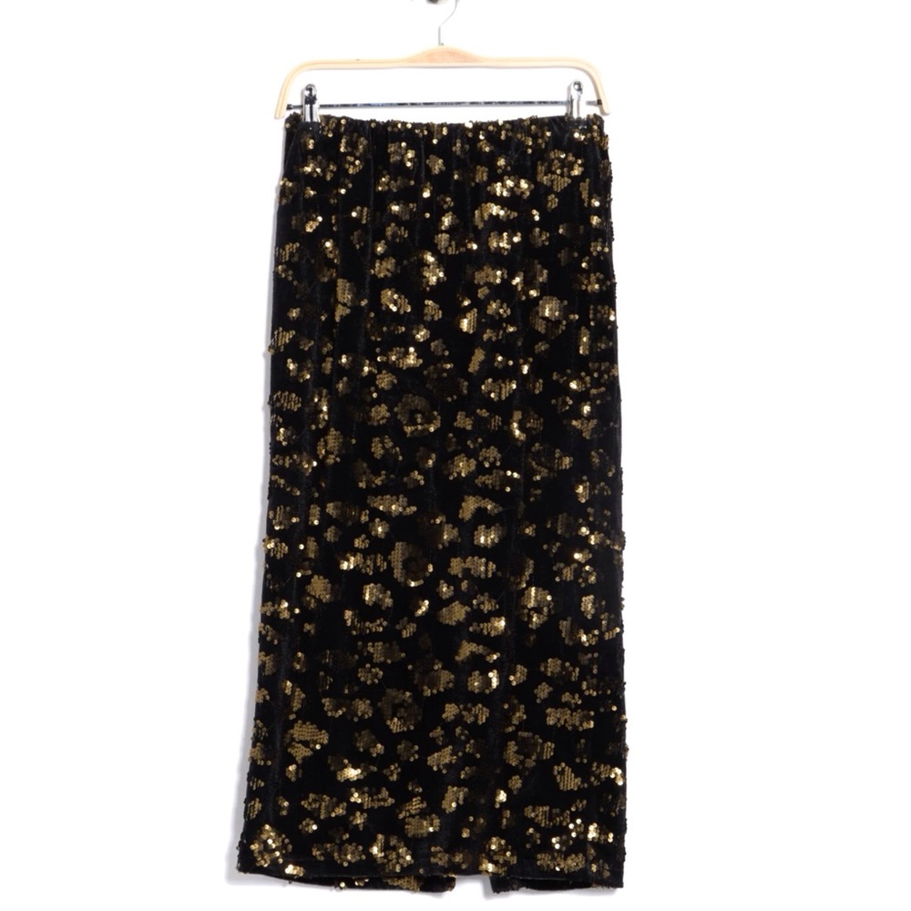 T Tahari Sequin Pull On Midi Skirt Black Velvet Cocktail Size Small - Picture 5 of 7